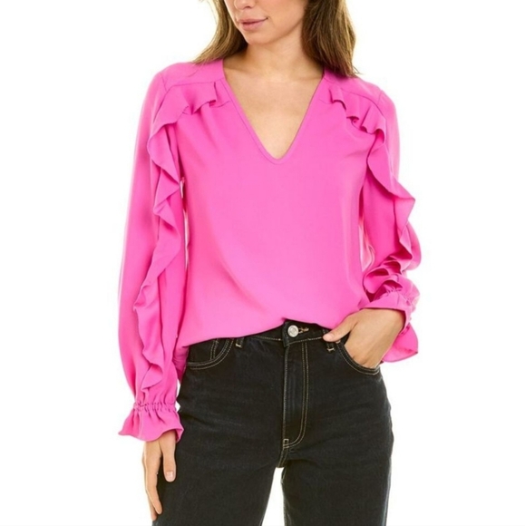 Trina Turk Tops - Trina Turk | EUC Owl Top‎ Ruffle Sleeves Flowy Pink Size S